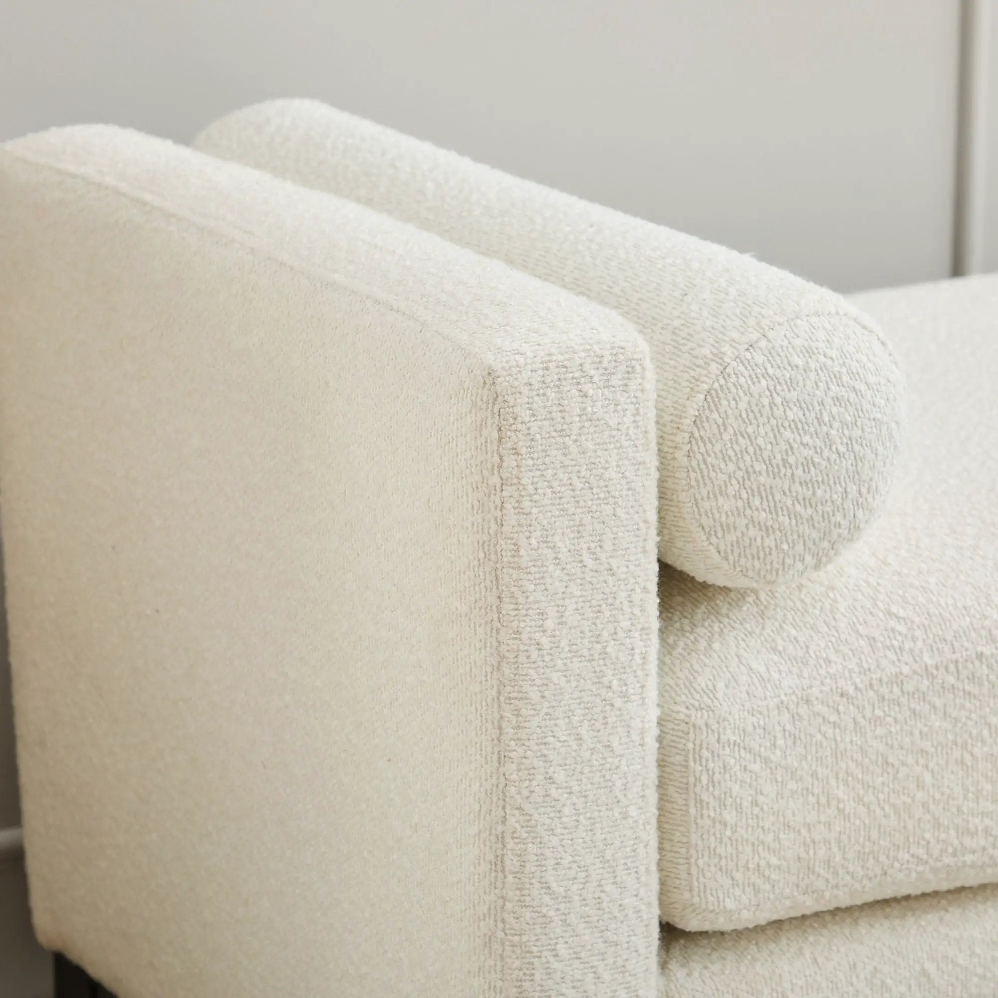 Elegant Upholstered Bench, Daybed, Ottoman With Wood Legs & Bolster Pillows - Ivory Boucle by HouseOfZazla