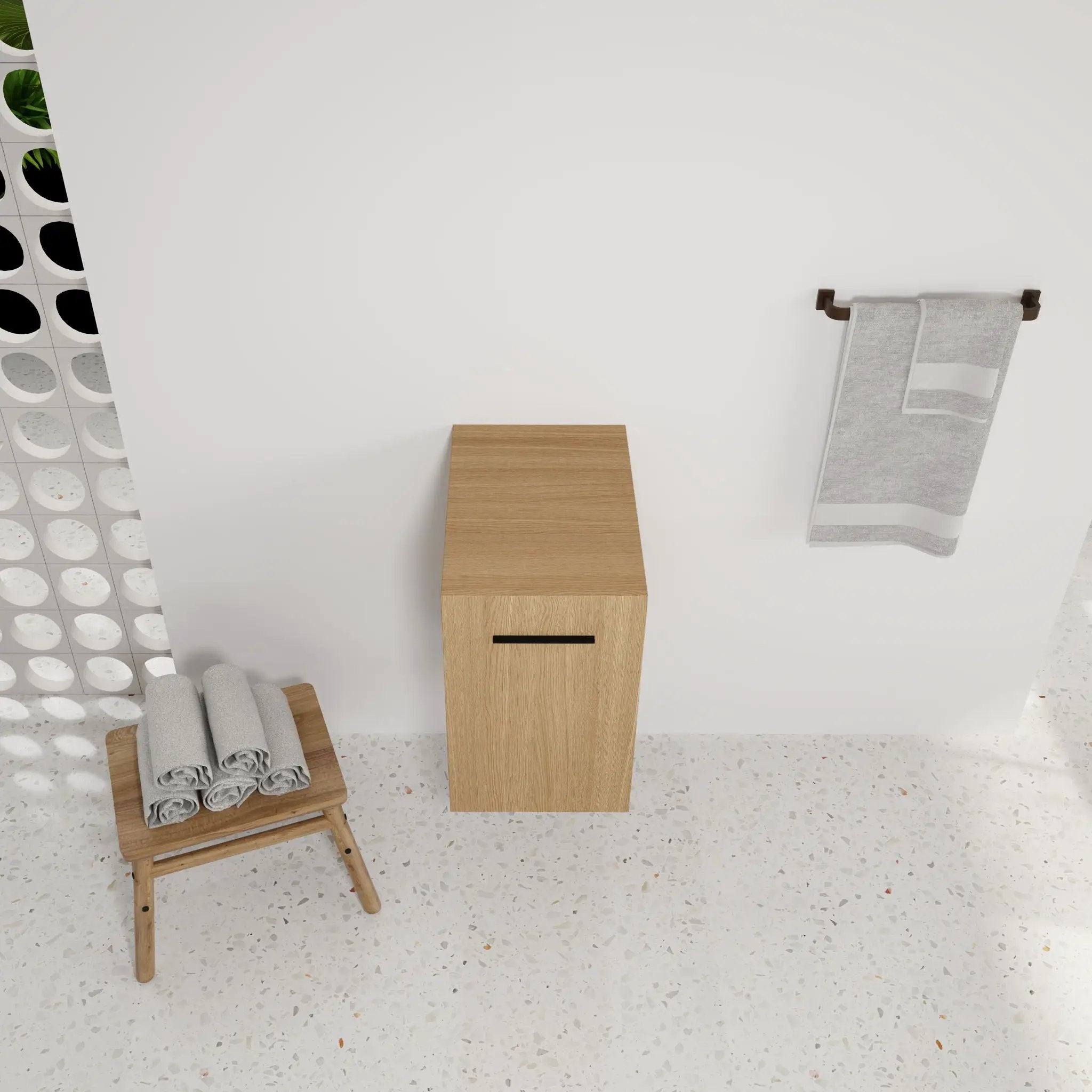 Floating Bathroom Vanity Single Door Base Cabinet, Wall Mounted Storage - Light Oak by HouseOfZazla