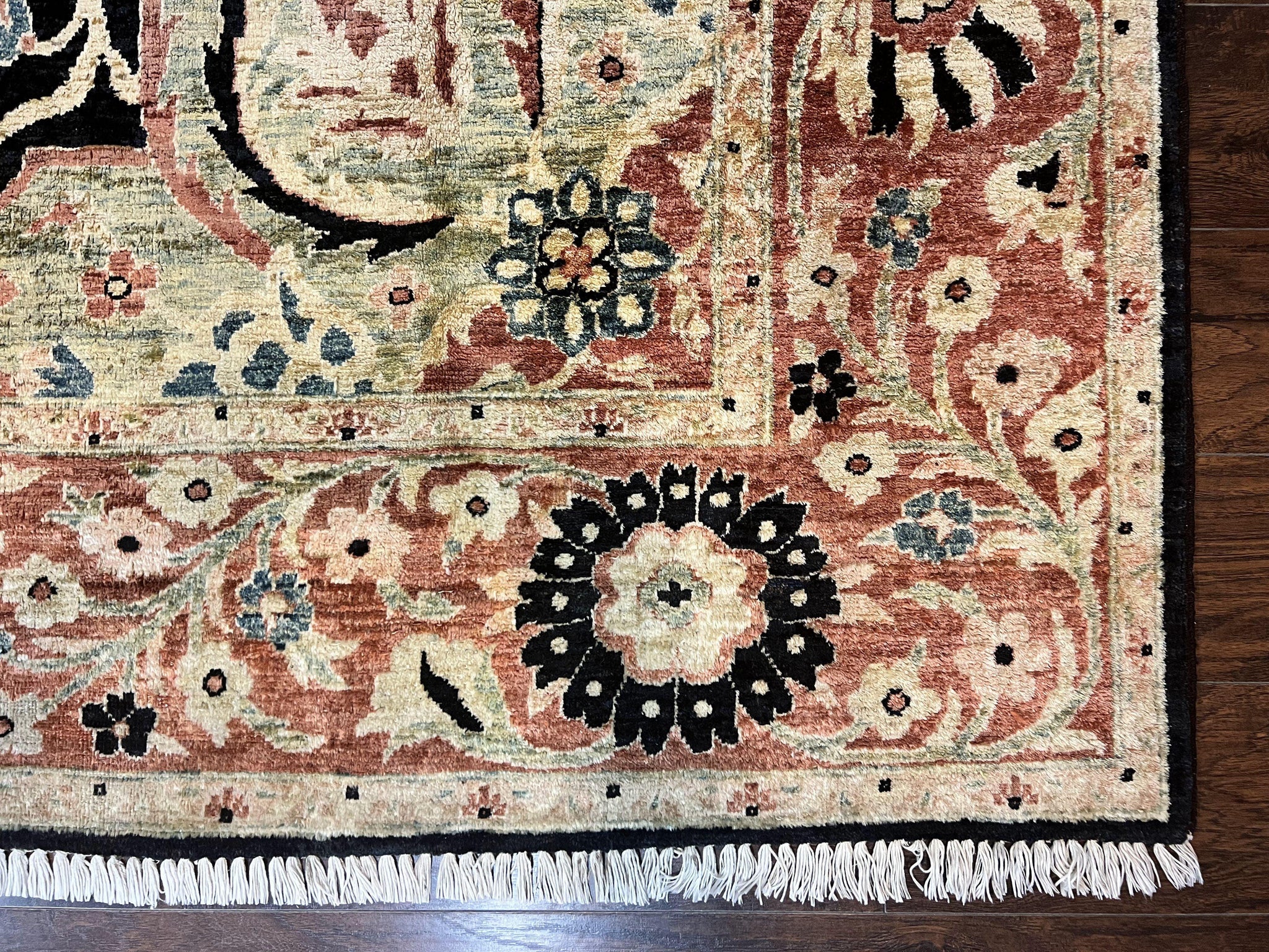 Pak Persian Rug 8x10, Pakistani Mahal Sultanabad Carpet, Signature from Master Weaver, Shiny Wool, Black Red Vintage Handmade Medallion Rug by Jewel Rugs