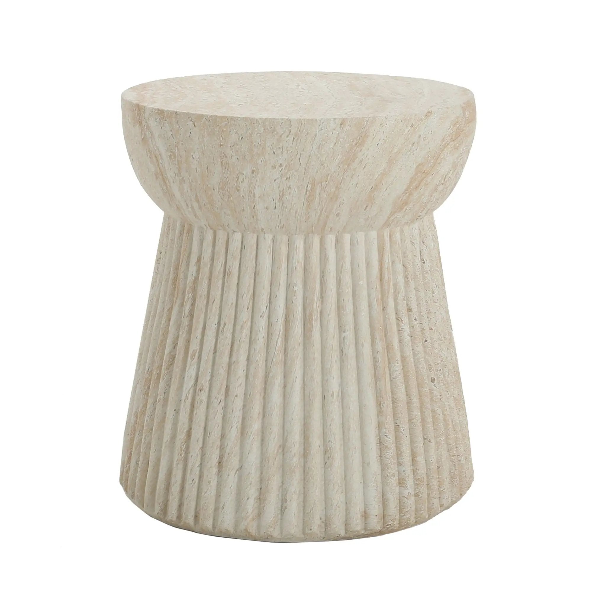 Outdoor Travertine Concrete Side Table - Beige by HouseOfZazla