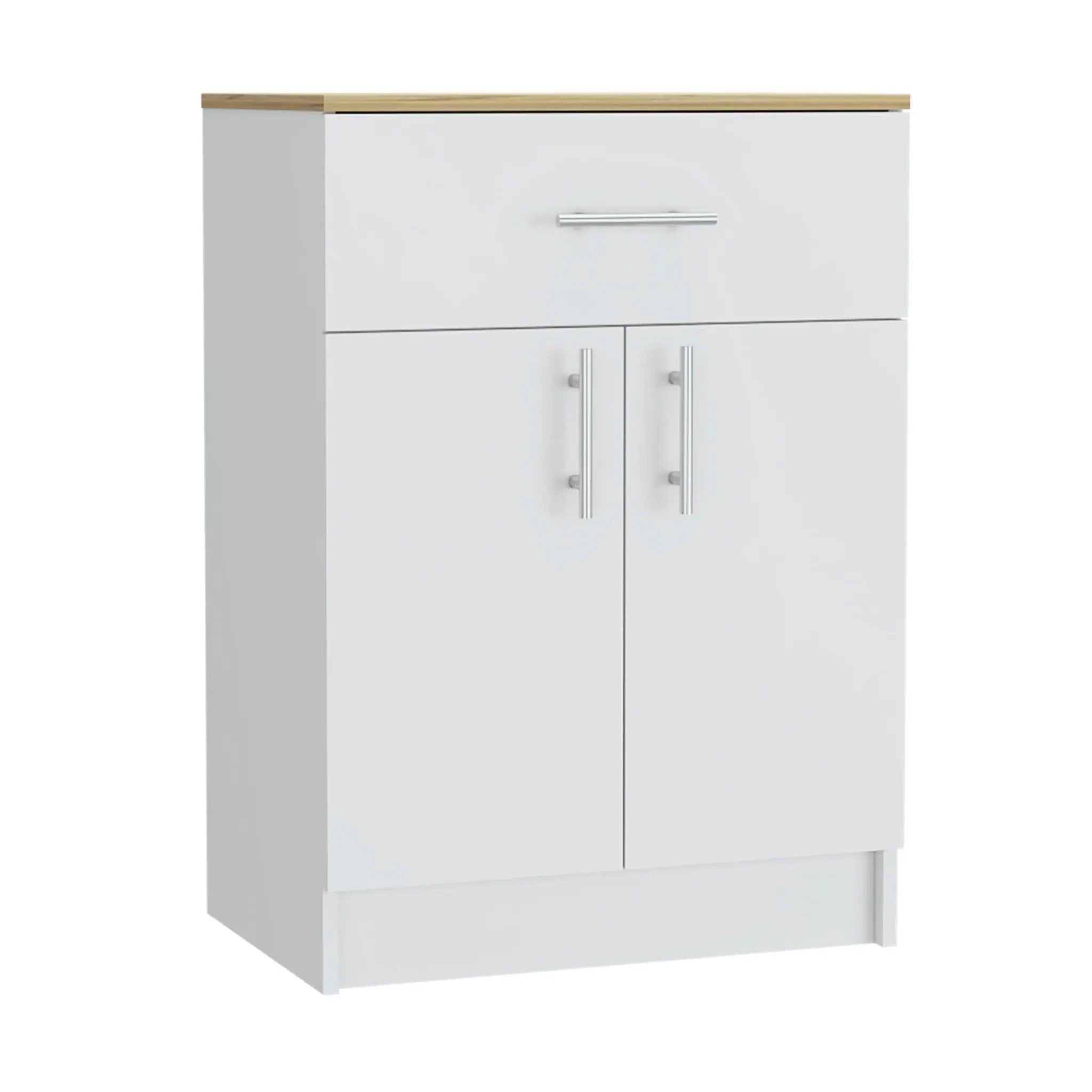 Pantry Organizer Cabinet One Drawer, Two Interior Shelves, Two Doors - White / Light Oak by Unique Piece Furniture