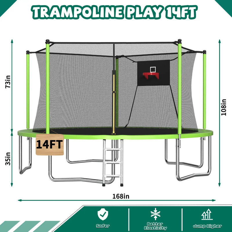 14FT Sports Fitness Trampoline with Enclosure Net by HouseOfZazla