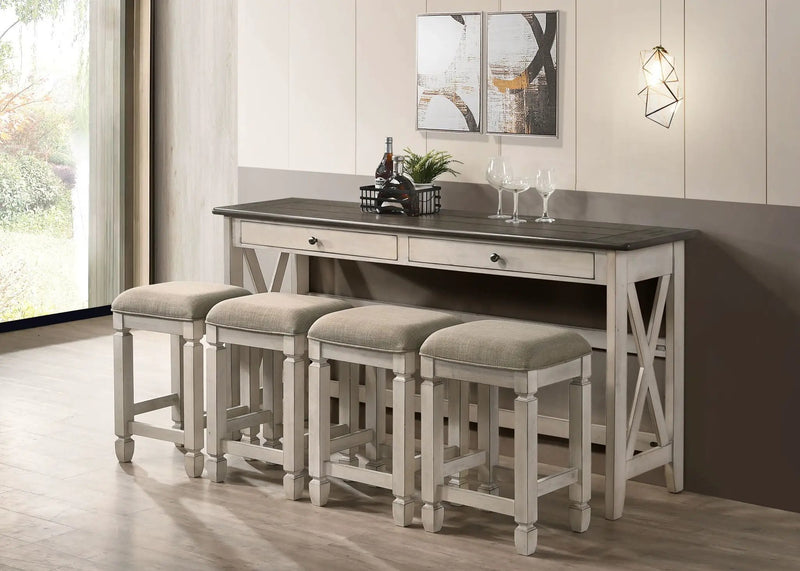 Console Table With 4 Stools - Antique White by HouseOfZazla