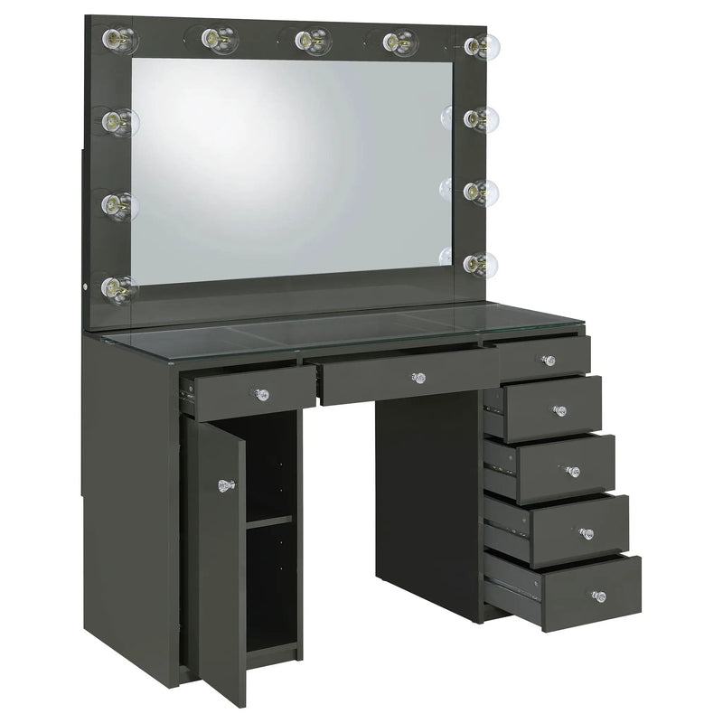 Acena 7-drawer Vanity Set with Lighting Grey High Gloss by Unique Piece Furniture