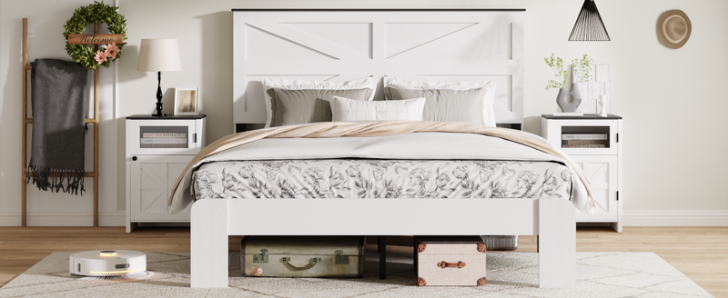 King Wood Platform Bed Frame with Headboard and Storage by HouseOfZazla