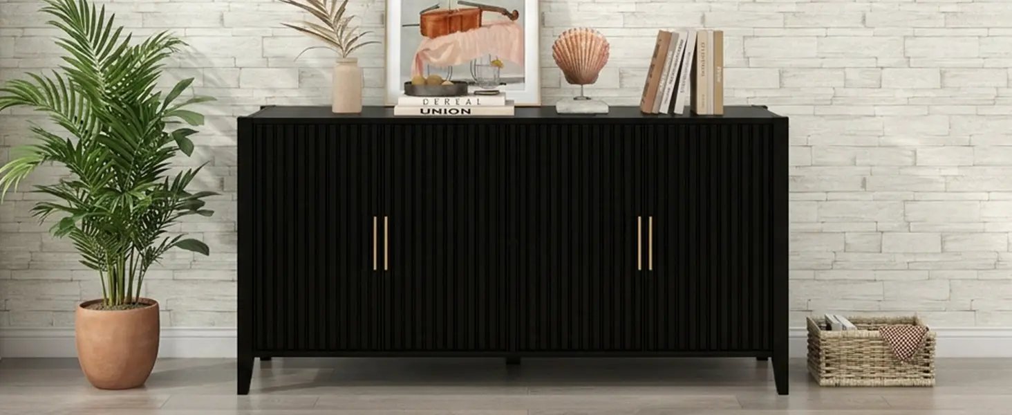 U_Style Modern 4-Vertical Wavy Slatted Doors Sideboard by HouseOfZazla
