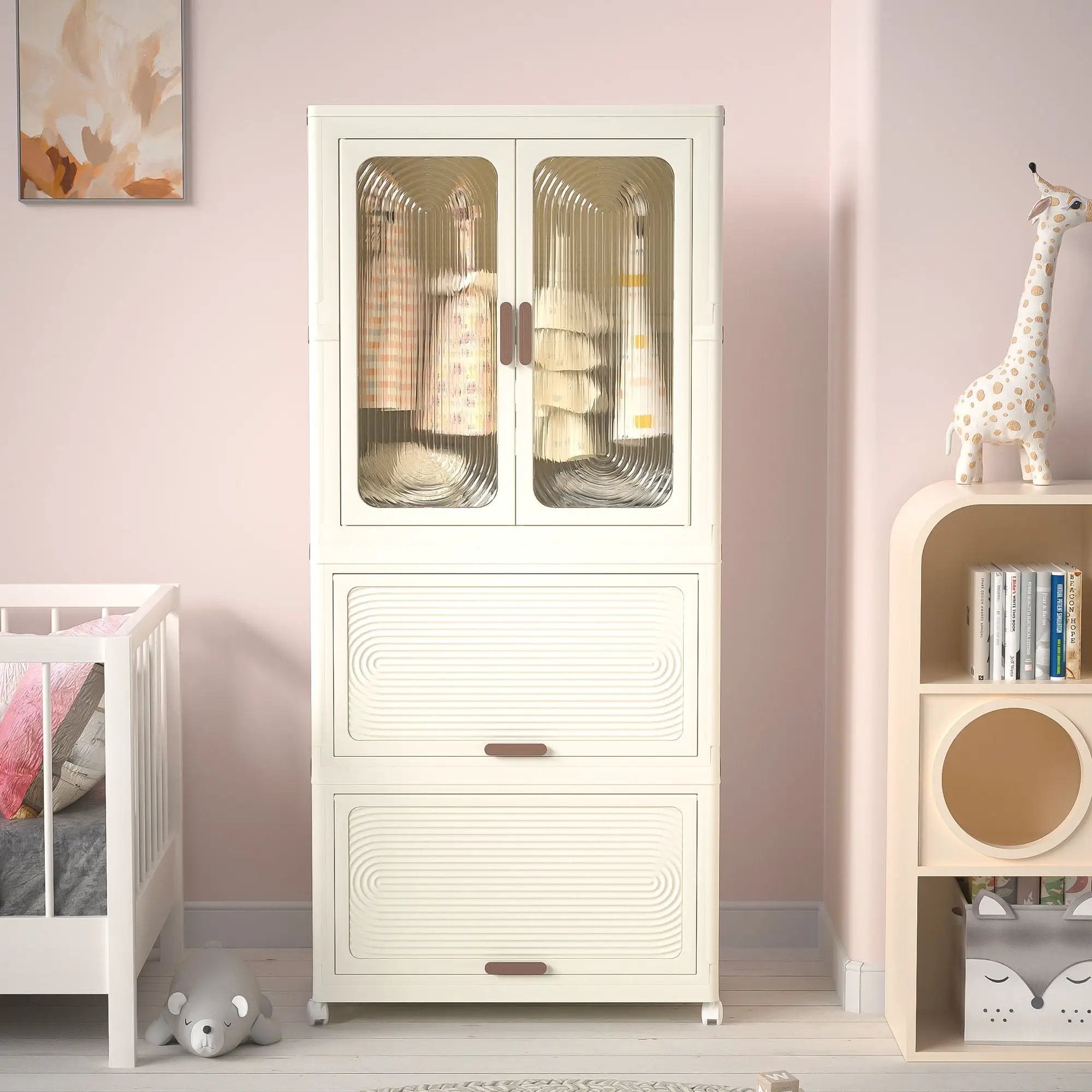 Portable Wardrobe Closet Storage Organizer With Magnetic Doors And Hanging Rod - Cream White by Unique Piece Furniture