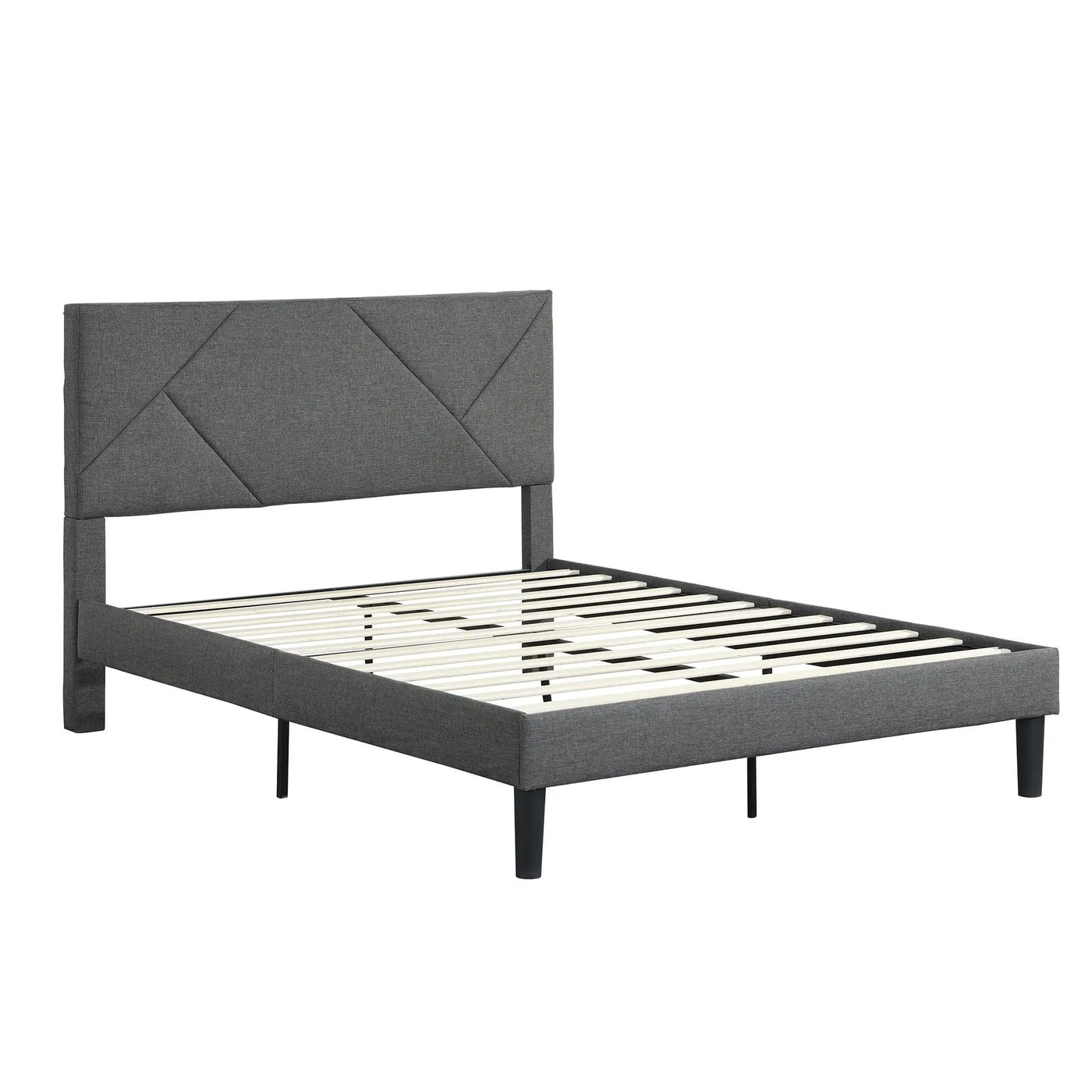 Upholstered Platform Bed Frame With Headboard, Wood Slat Support by HouseOfZazla
