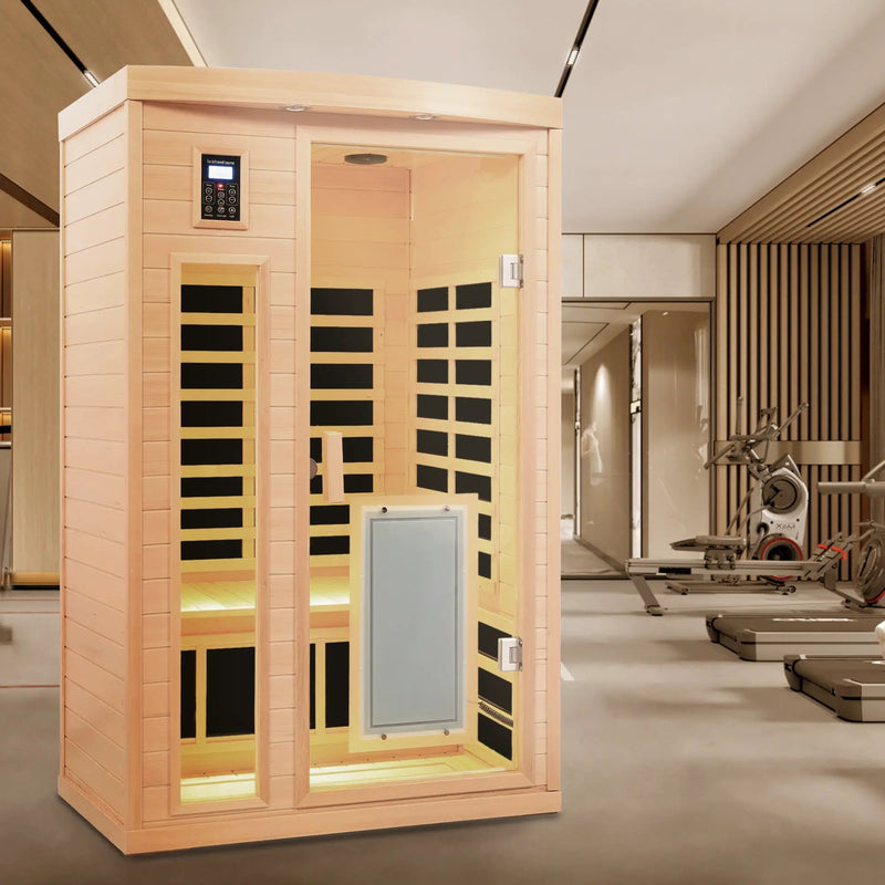 Low EMF Hemlock Wood Far-Infrared Indoor Two-Person Sauna Room by HouseOfZazla
