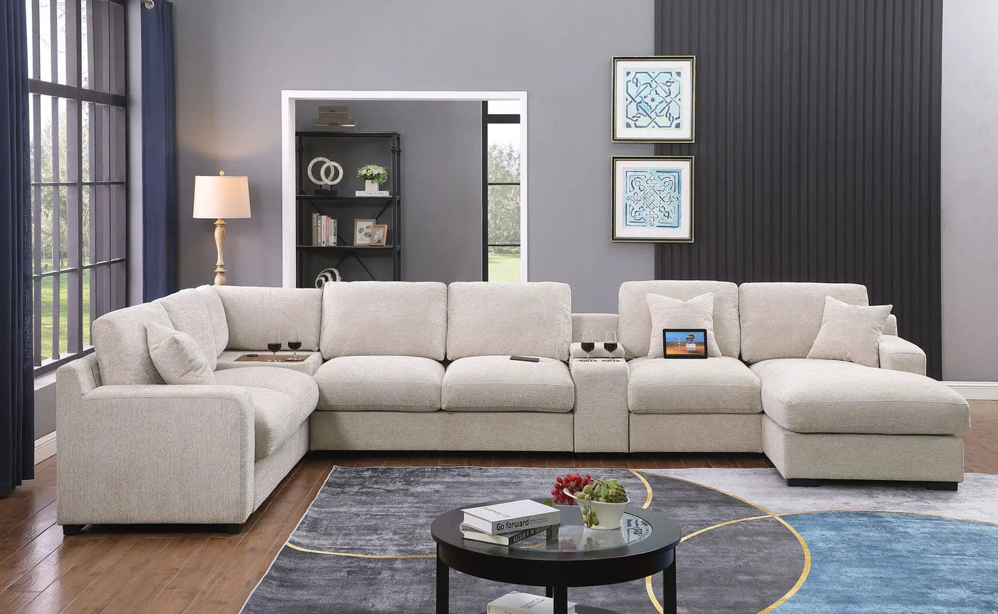 Celine - Fabric Corner Sectional Sofa With Right-Facing Chaise, Cupholders, And Charging Ports by HouseOfZazla