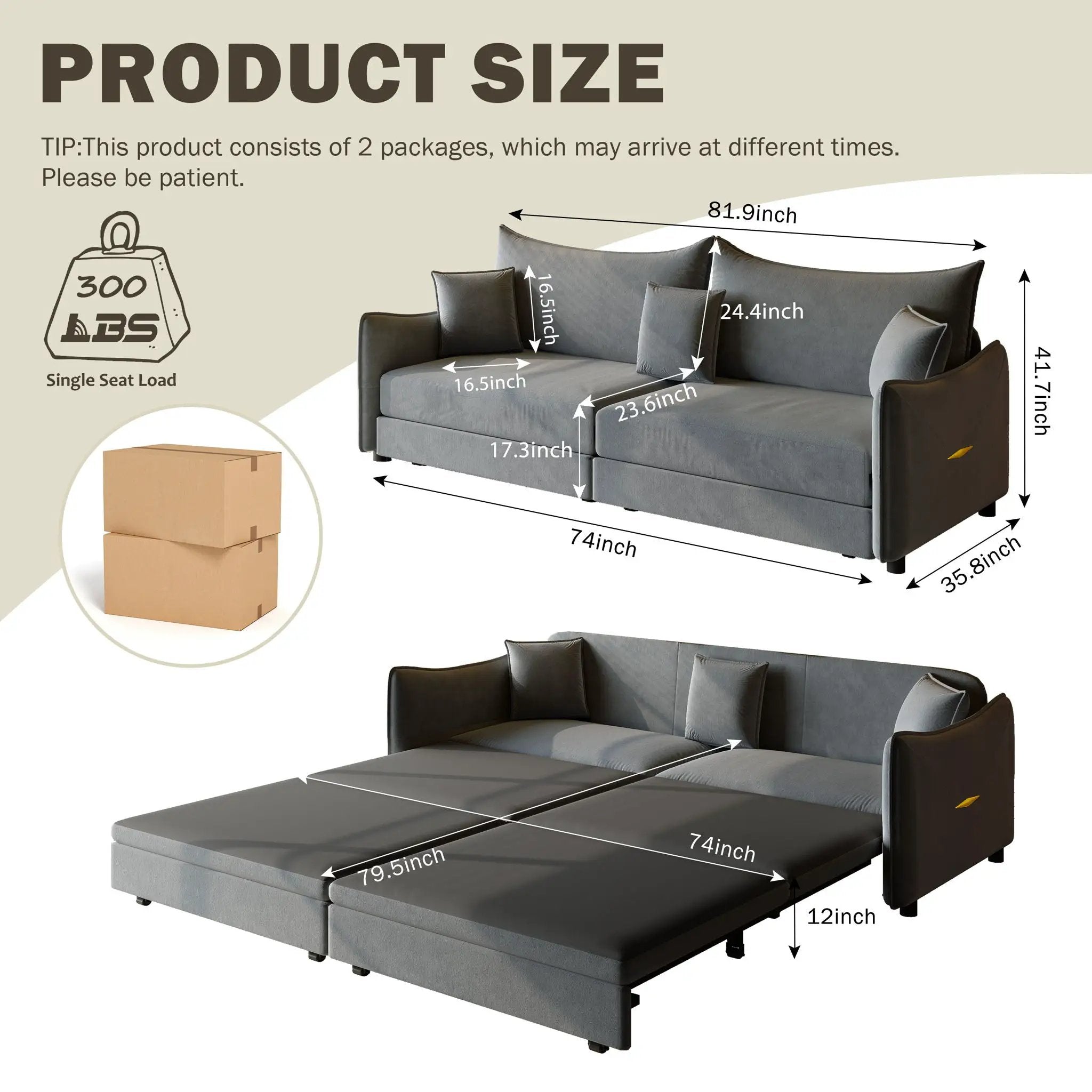 King Pull Out Sofa Bed, 3-In-1 Convertible Bed With 3 Pillows by HouseOfZazla