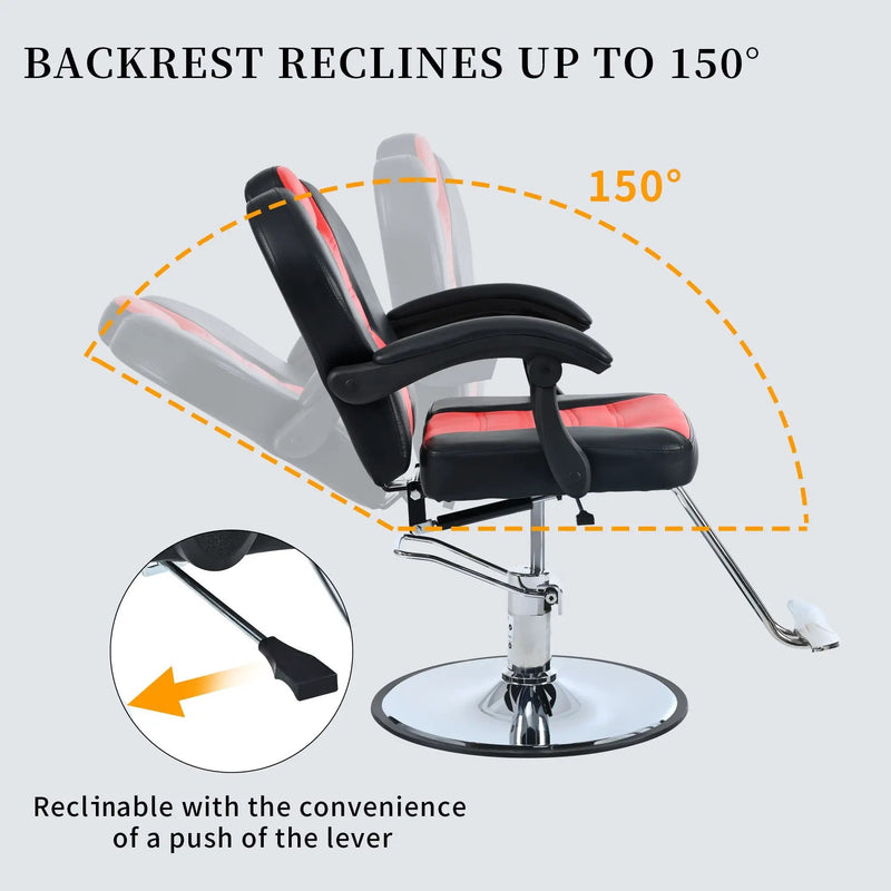 Classic Reclining Barber Chair Salon Chair For Hair Stylist With Heavy Duty Hydraulic Pump, 360° Rotation, Tattoo Chair Shampoo Beauty Salon Equipment, Max Load Weight 330 Lbs by HouseOfZazla
