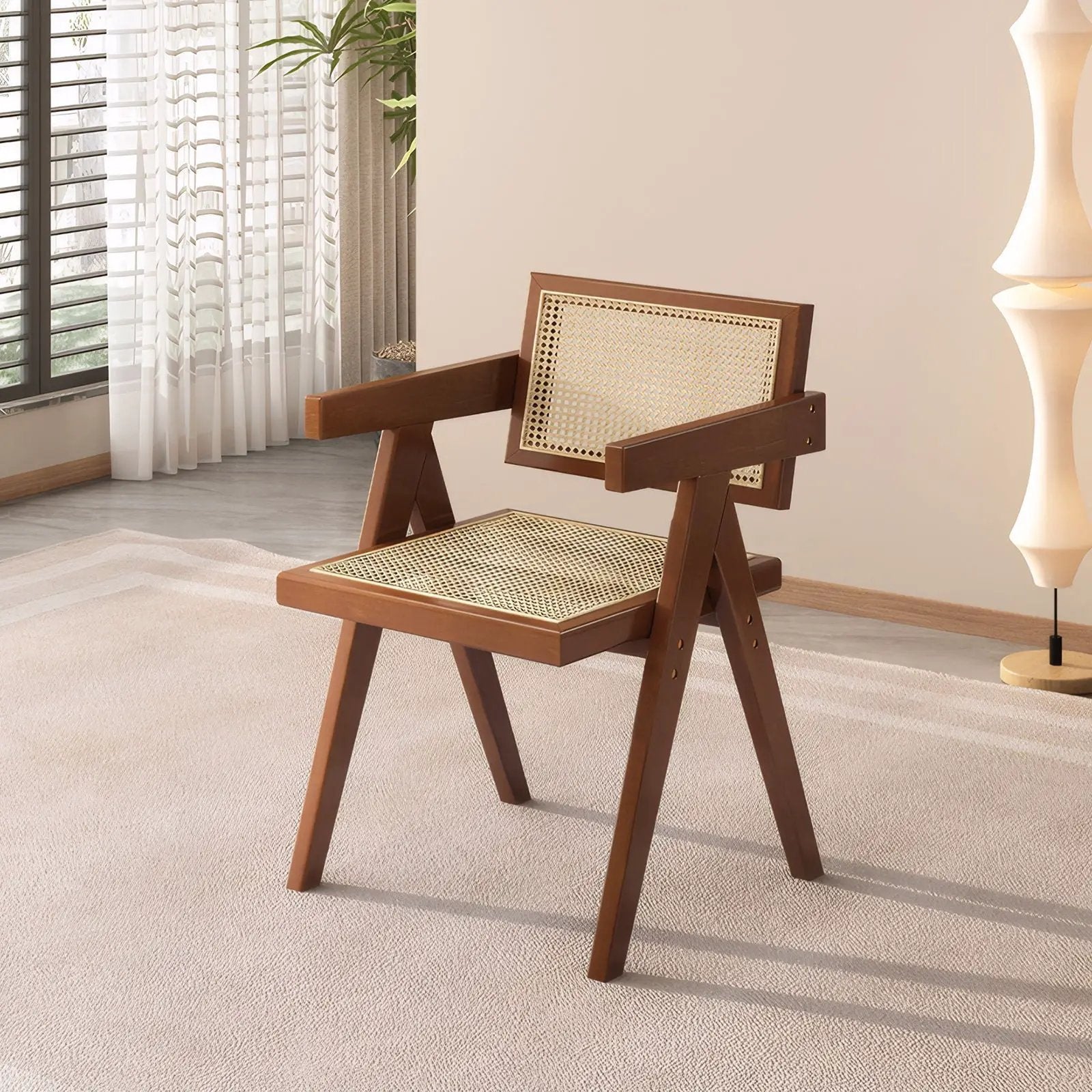Modern Mid Century Dining Chairs (Set of 2), Rattan Accent Chairs, Comfy Armchairs, Outdoor Wood Chairs With Armrest - Walnut by Unique Piece Furniture
