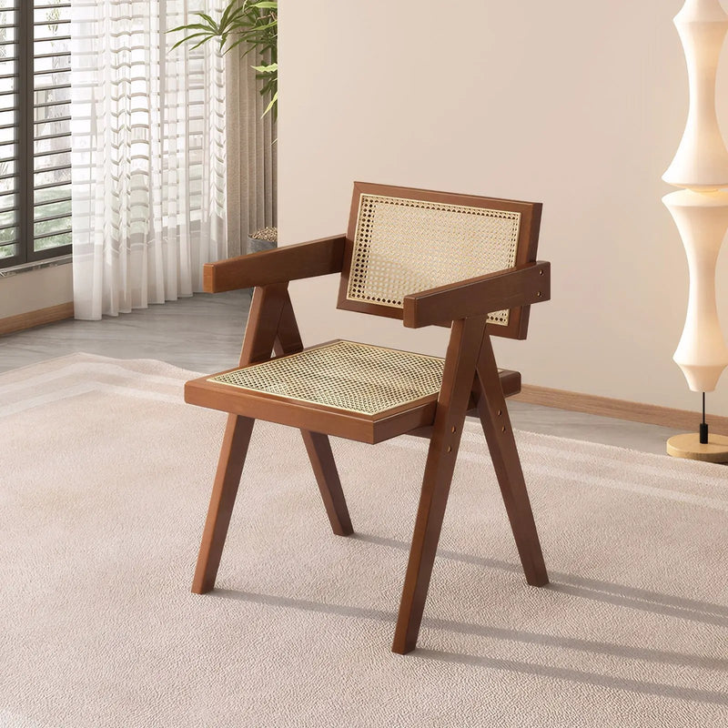 Modern Mid Century Dining Chairs (Set of 2), Rattan Accent Chairs, Comfy Armchairs, Outdoor Wood Chairs With Armrest - Walnut by Unique Piece Furniture