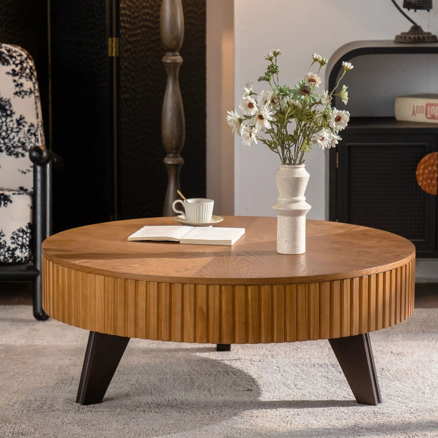 Round Retro Coffee With Solid Wood Legs by Unique Piece Furniture