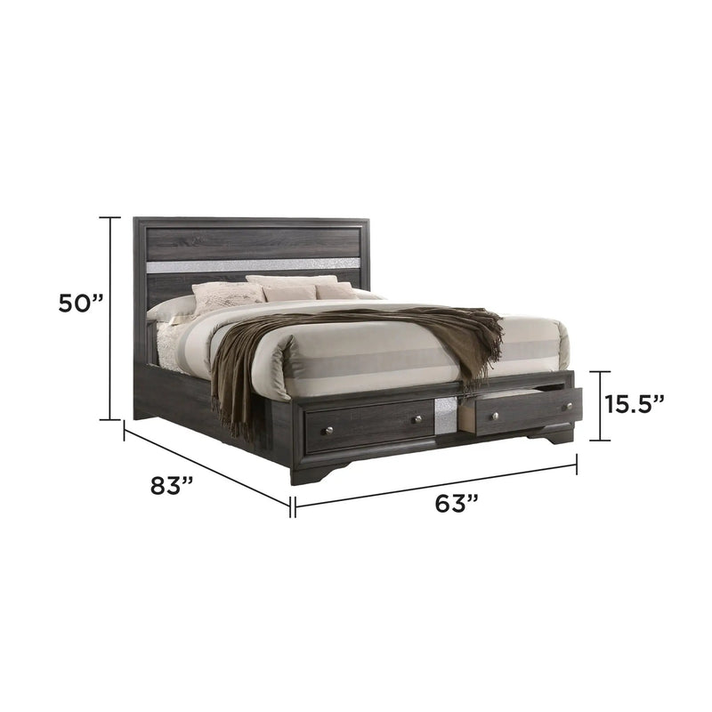 Traditional Queen 5 Piece Storage Bedroom Set in Gray Wood by HouseOfZazla
