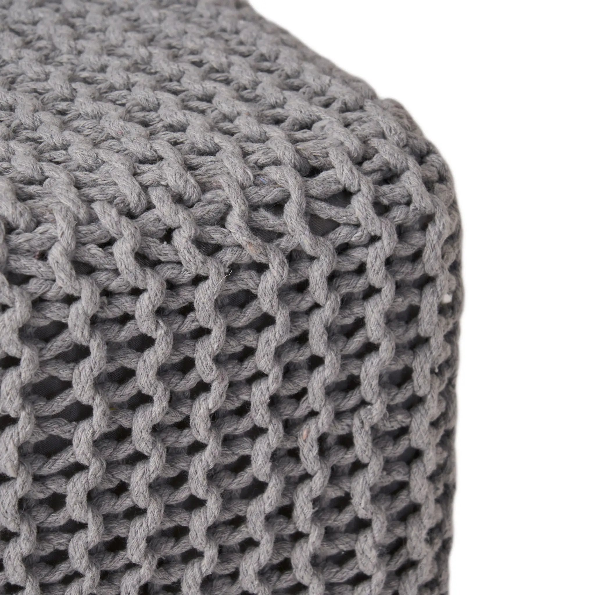 Chabani - Indoor Modern Knitted Fabric Cube Pouf Ottoman - Light Gray by HouseOfZazla