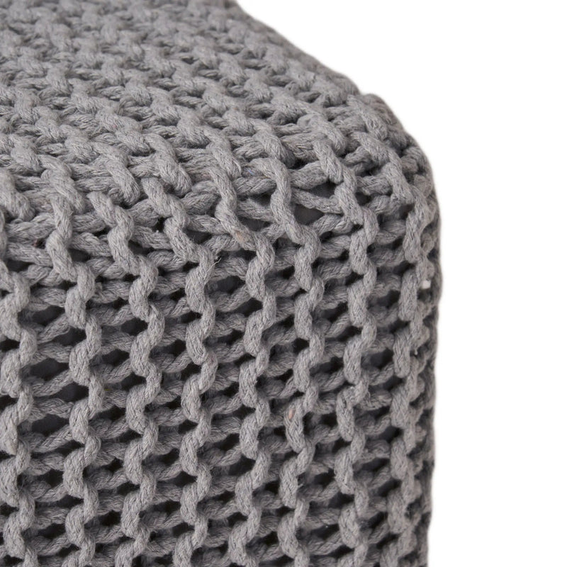 Chabani - Indoor Modern Knitted Fabric Cube Pouf Ottoman - Light Gray by HouseOfZazla