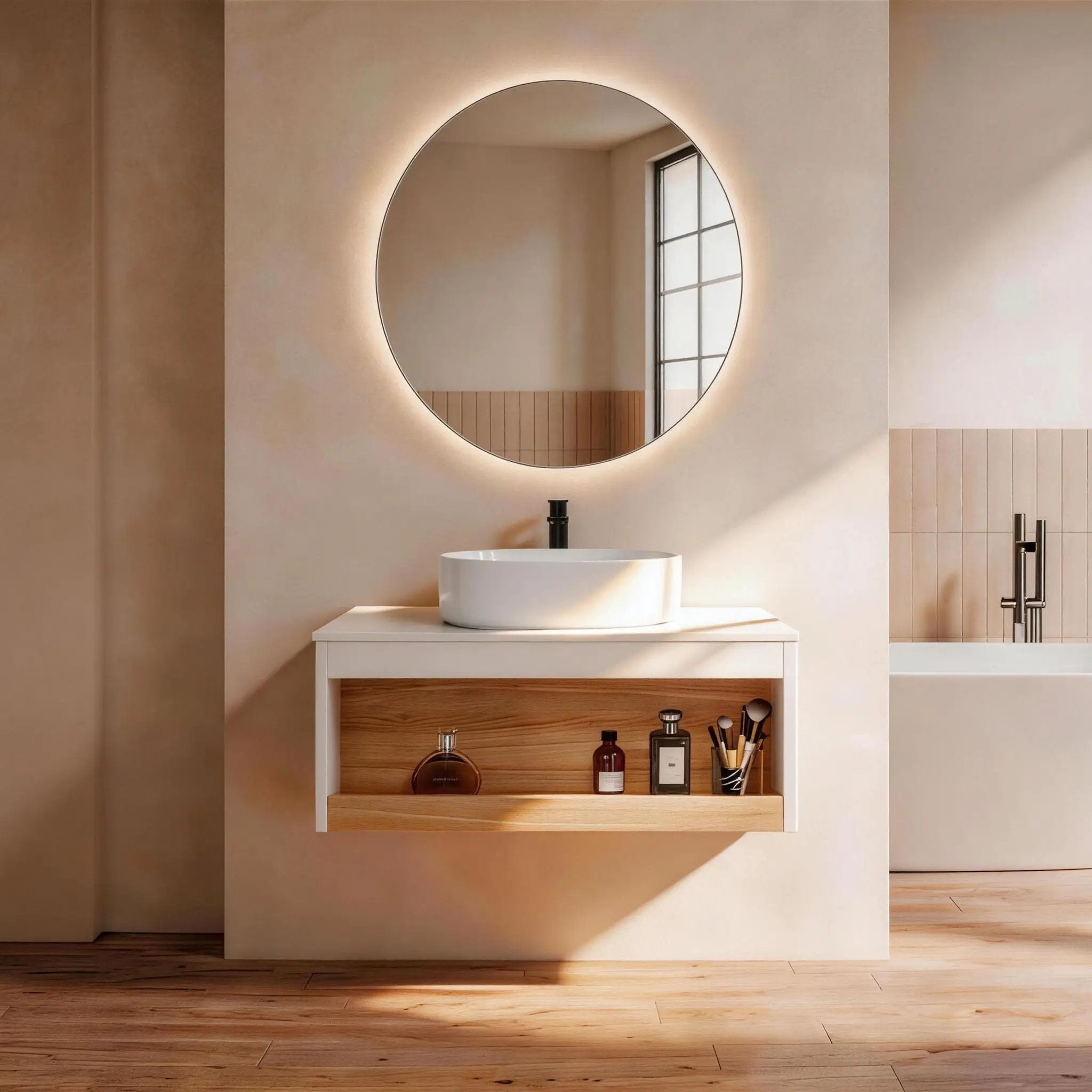 Floating Bathroom Vanity With Glossy Round Vessel Sink by Unique Piece Furniture