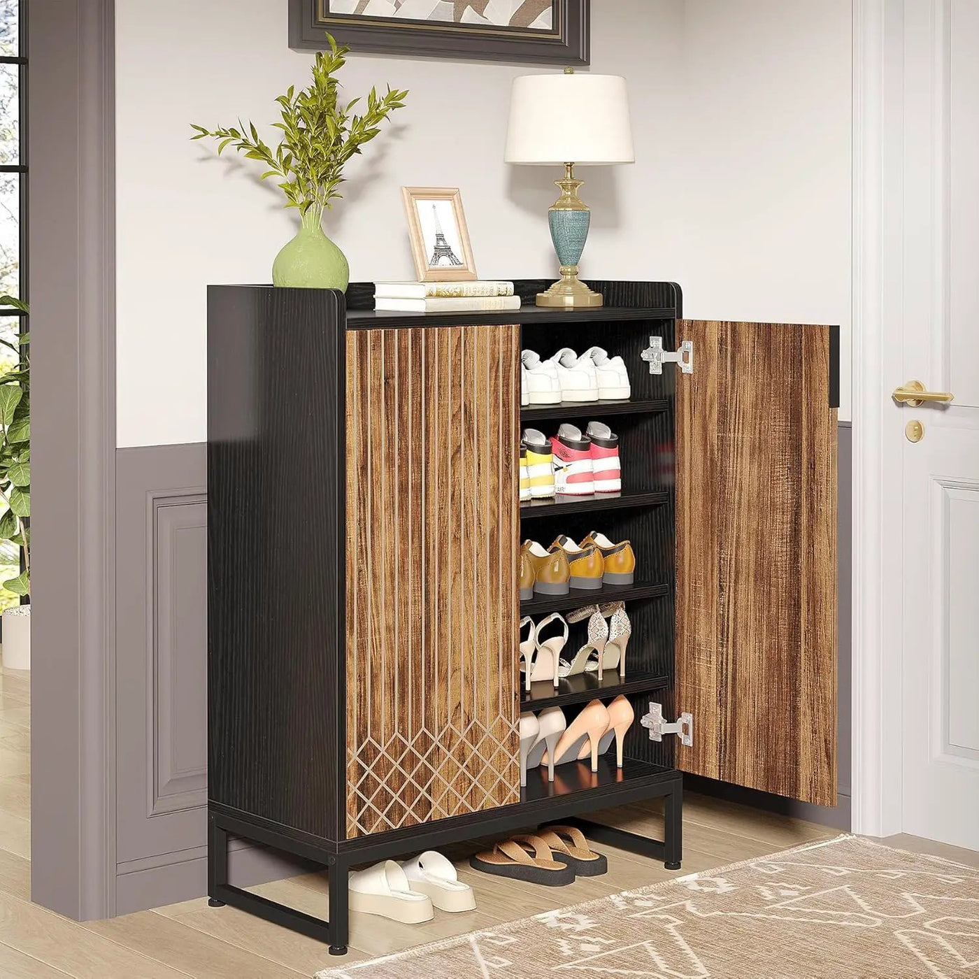 5 Tier Shoe Cabinet With Doors, Compact Entryway Storage Organizer by HouseOfZazla