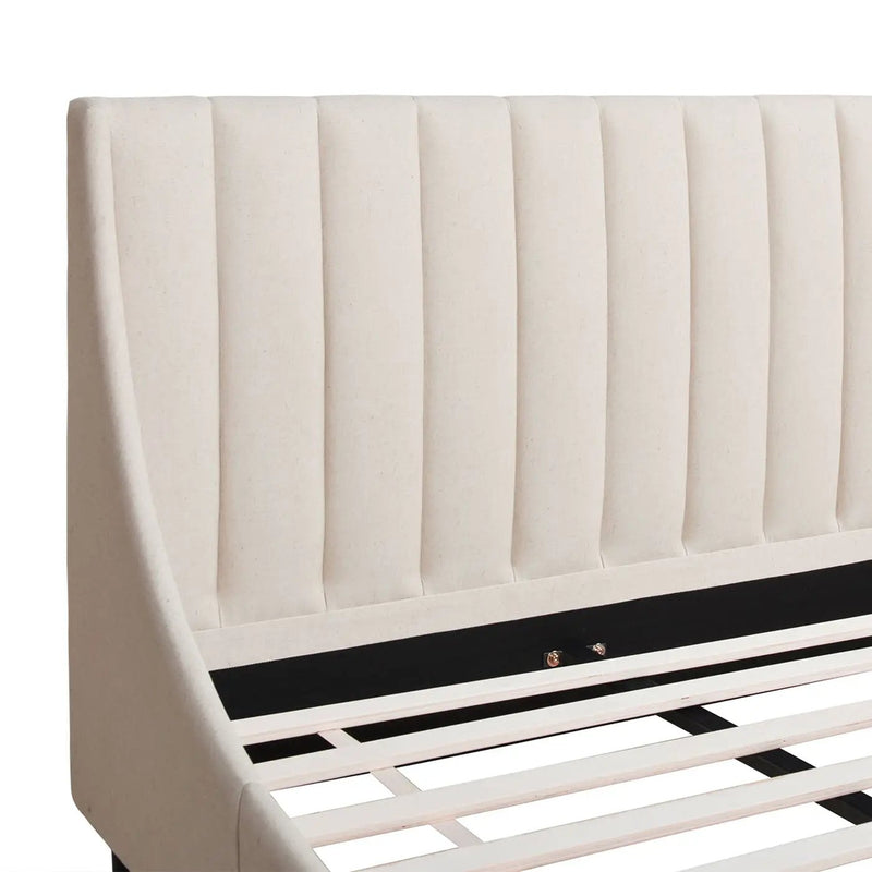 Aspen - King Vertical Tufted Headboard Platform Bed Set - Light Beige by HouseOfZazla