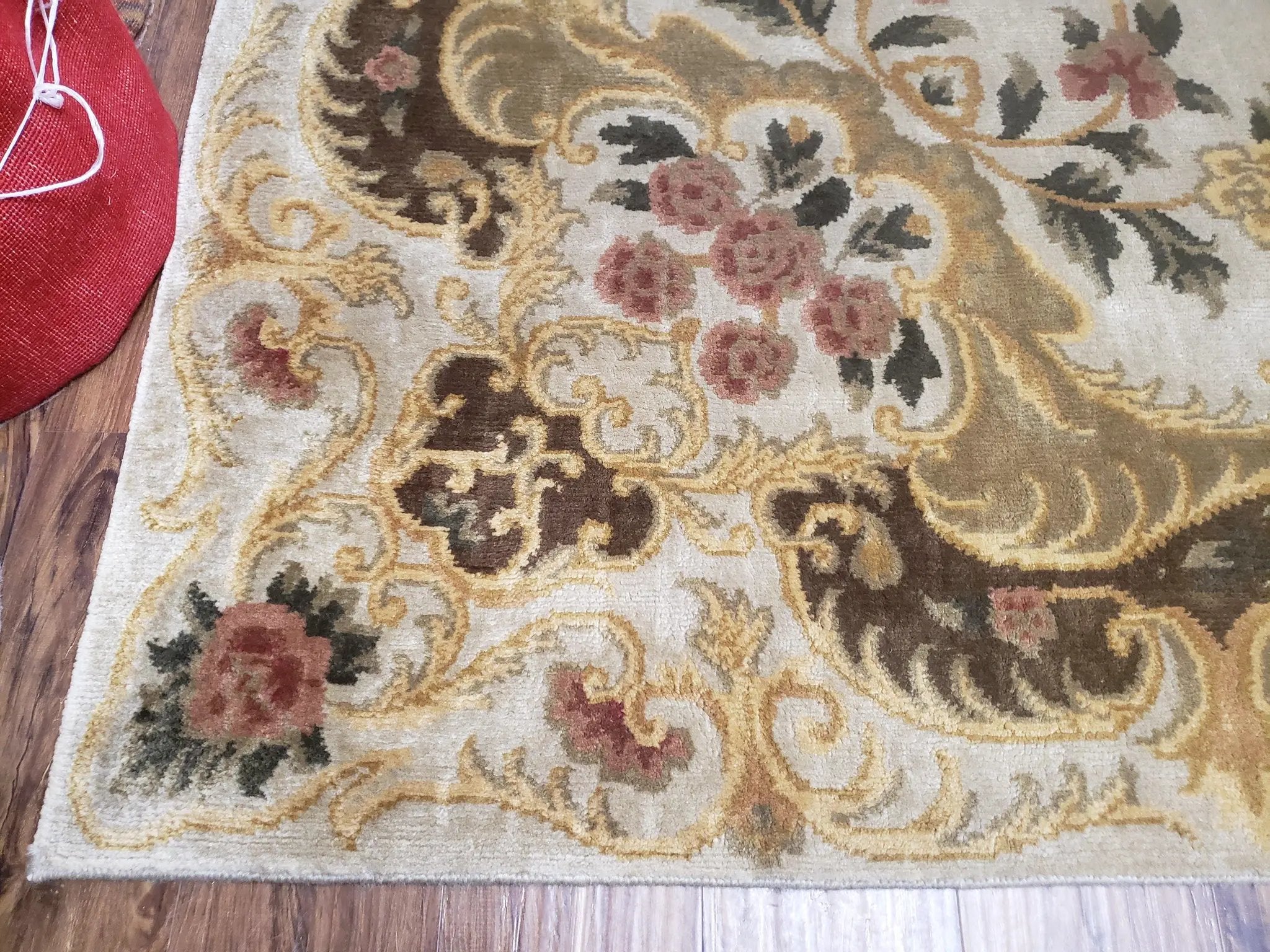 Aubusson Rug 10x14, Elegant French European Design, Vintage Handmade Carpet with Pile, Beige Floral Dining Room Rug, Living Room, Soft Wool by Jewel Rugs