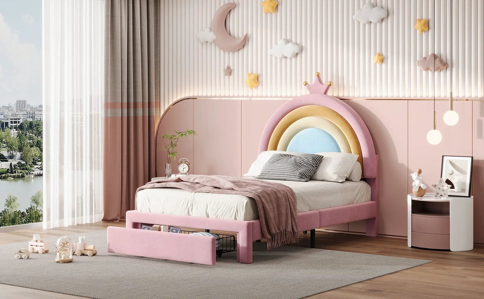 Upholstered Rainbow Design Bed, Princess Platform Bed With Storage Drawer by Unique Piece Furniture