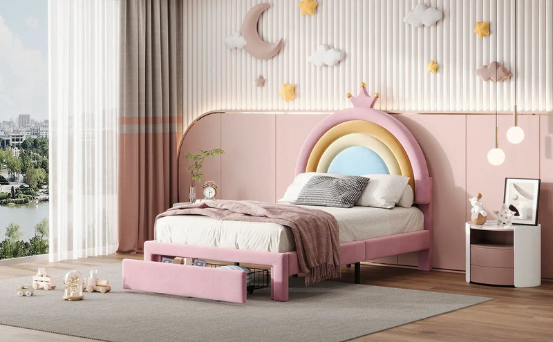 Upholstered Rainbow Design Bed, Princess Platform Bed With Storage Drawer by HouseOfZazla