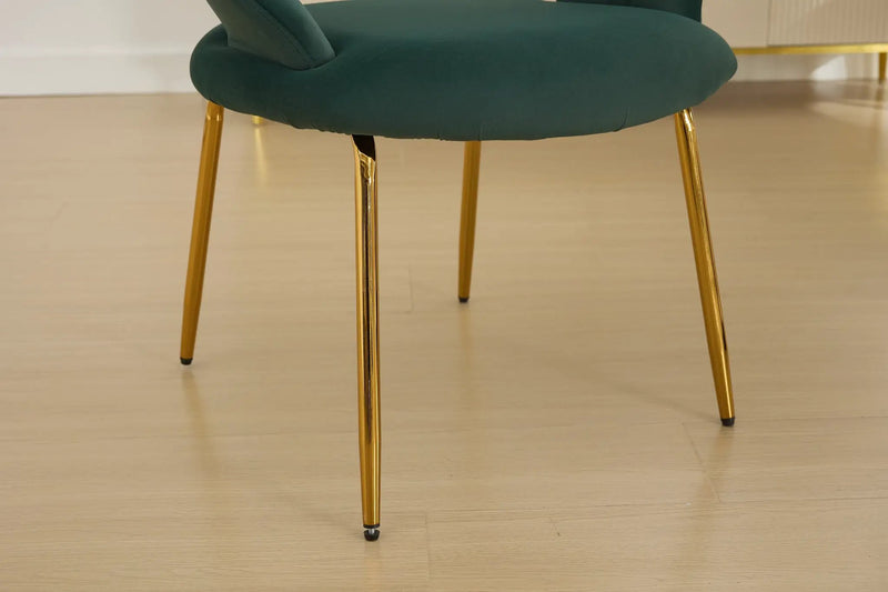 Velvet Fabric Dining Chair with Curved Backrest and Golden Metal Legs by HouseOfZazla