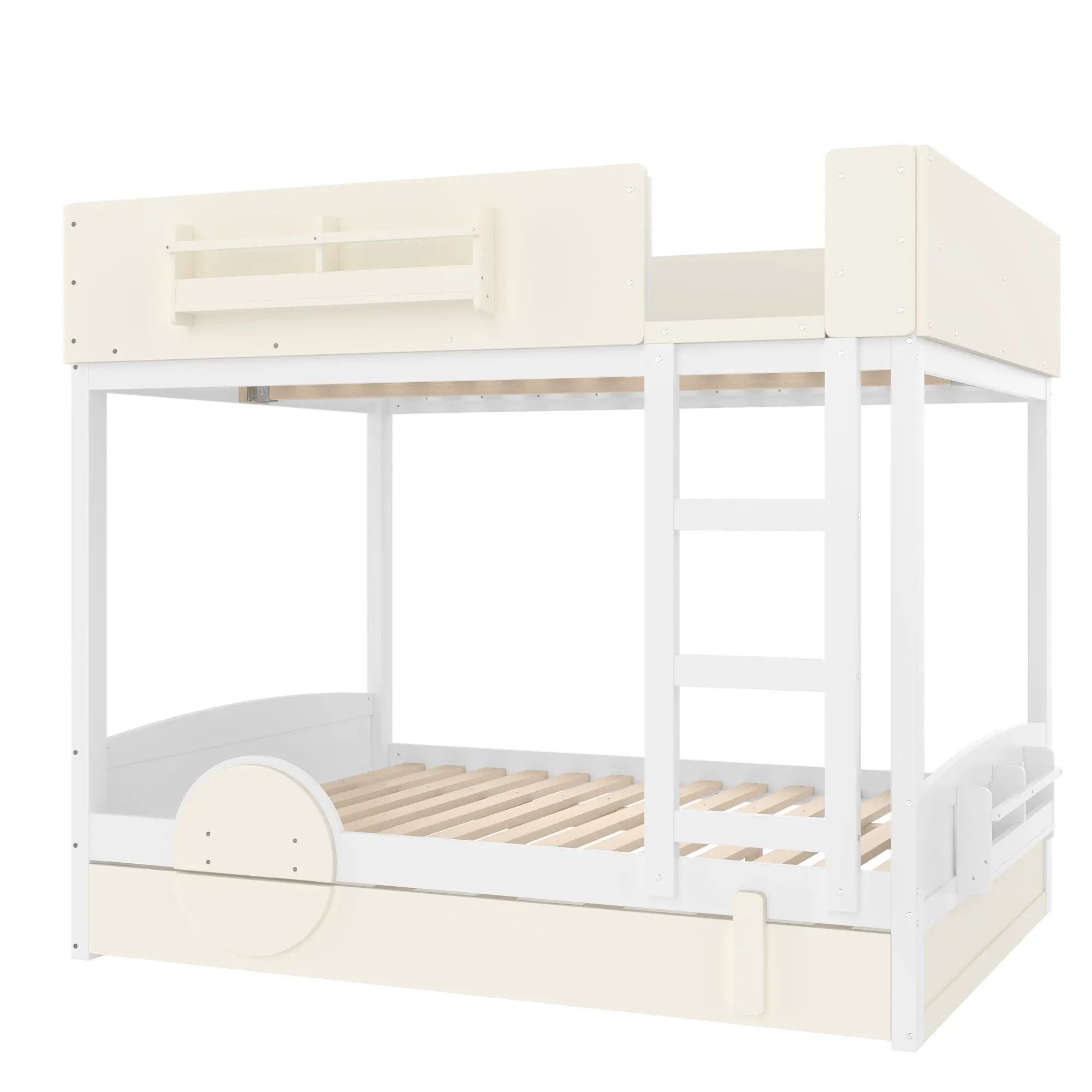 Full Bunk Bed with Trundle, Wood Bunk Bed Frame with Bookshelf by HouseOfZazla