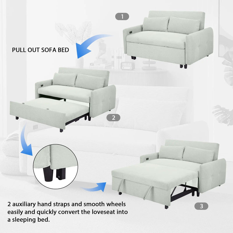 Pull-Out 2 Seat Modern Sleeper Sofa With 2 Throw Pillows And USB Ports by HouseOfZazla
