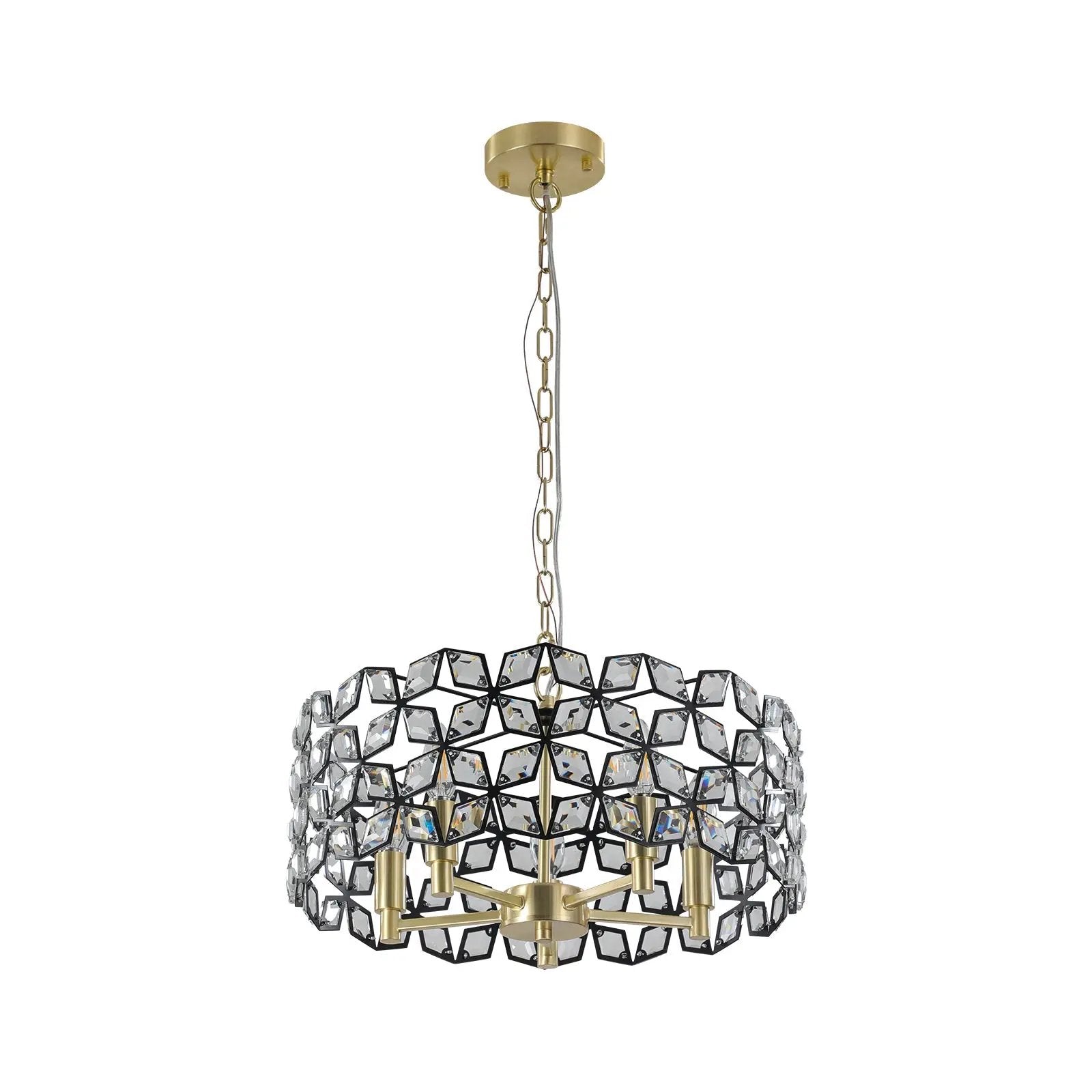 19" Geometric Crystal and Black Gold Round Pendant Chandelier by HouseOfZazla