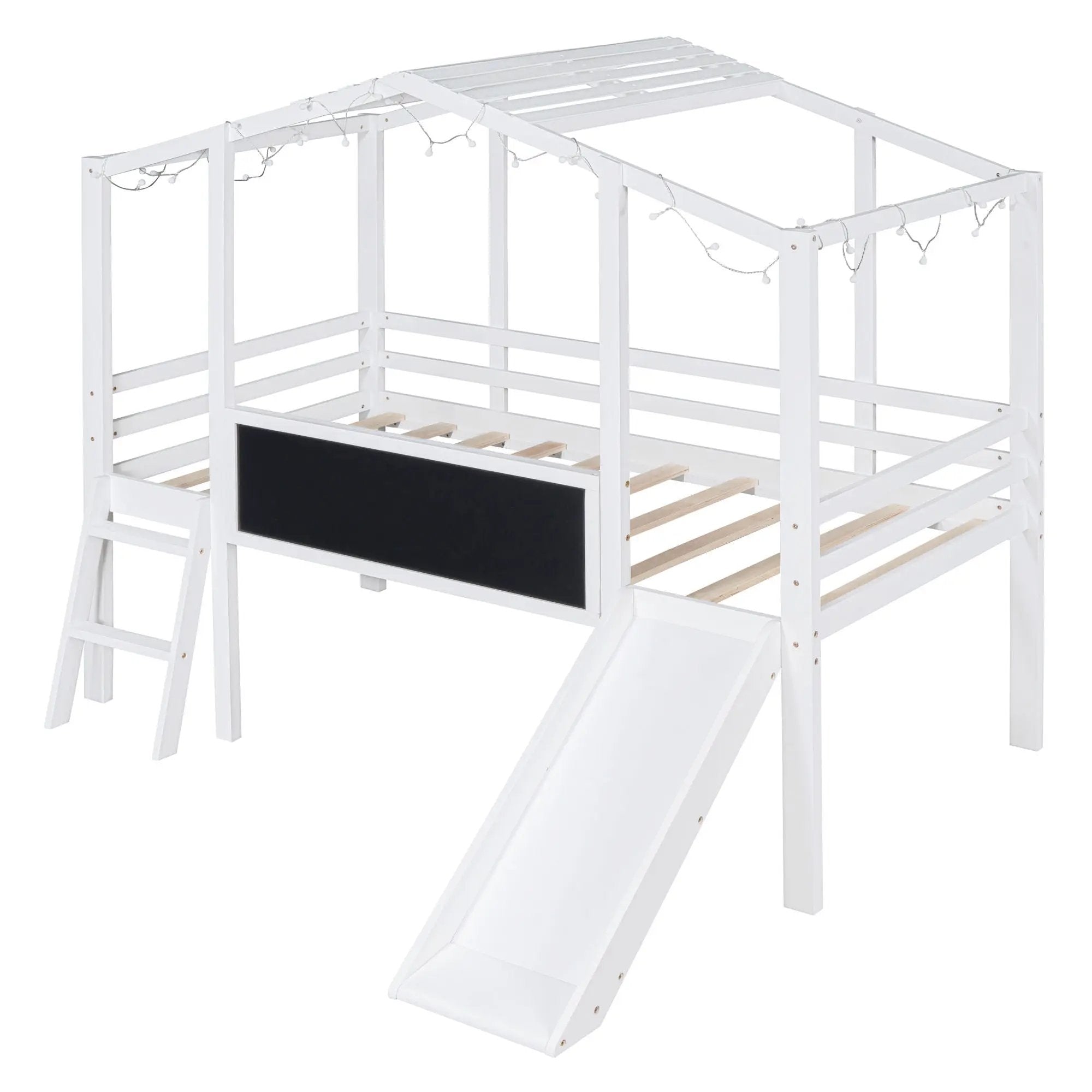 Loft House Bed With Ladder And Slide, With board And Light Strip On The Roof by HouseOfZazla