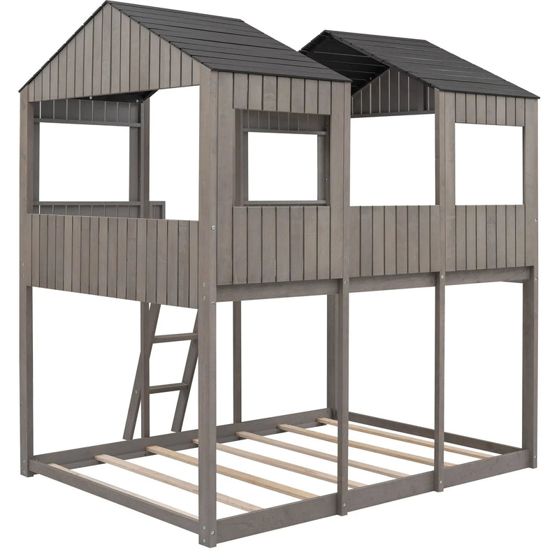 Bunk Bed With Roof, Window, Guardrail, Ladder by Unique Piece Furniture