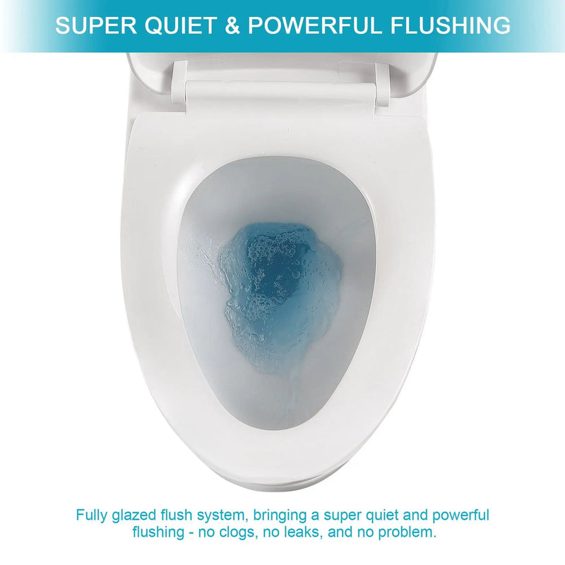 Modern Ceramic 1 Piece Toilet With Dual Flush And Soft Closing Seat - White