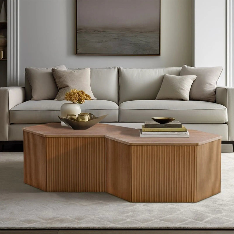 Hexagon Coffee Table With Fluted Design - Natural by HouseOfZazla