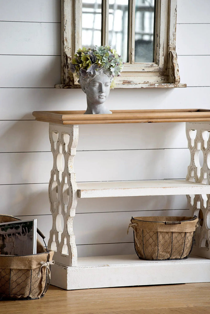 Distressed Wood Shelf Tray, French Country Console Table - Brown / Antique White by Unique Piece Furniture