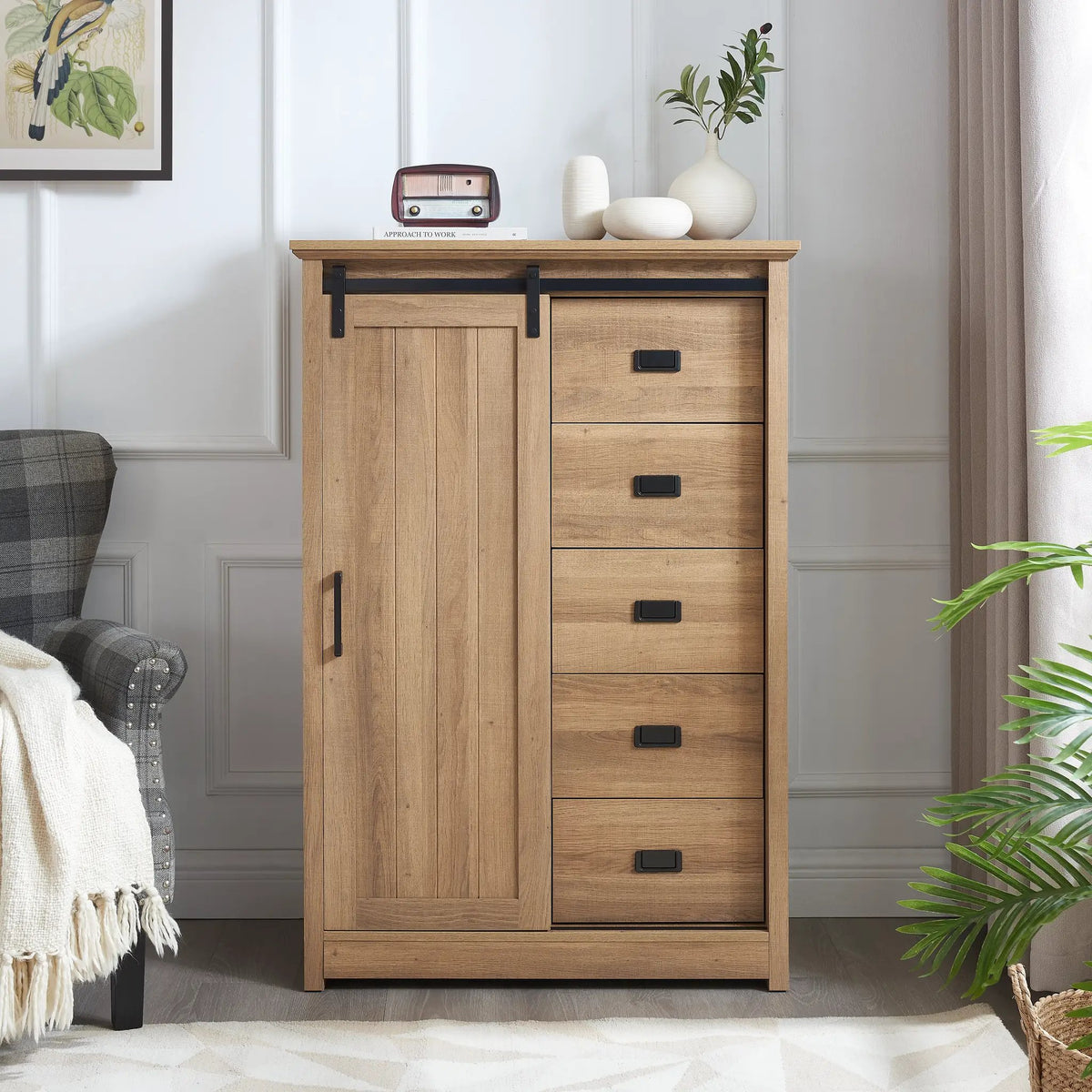5 Drawers Dresser with Sliding Barn Door by HouseOfZazla
