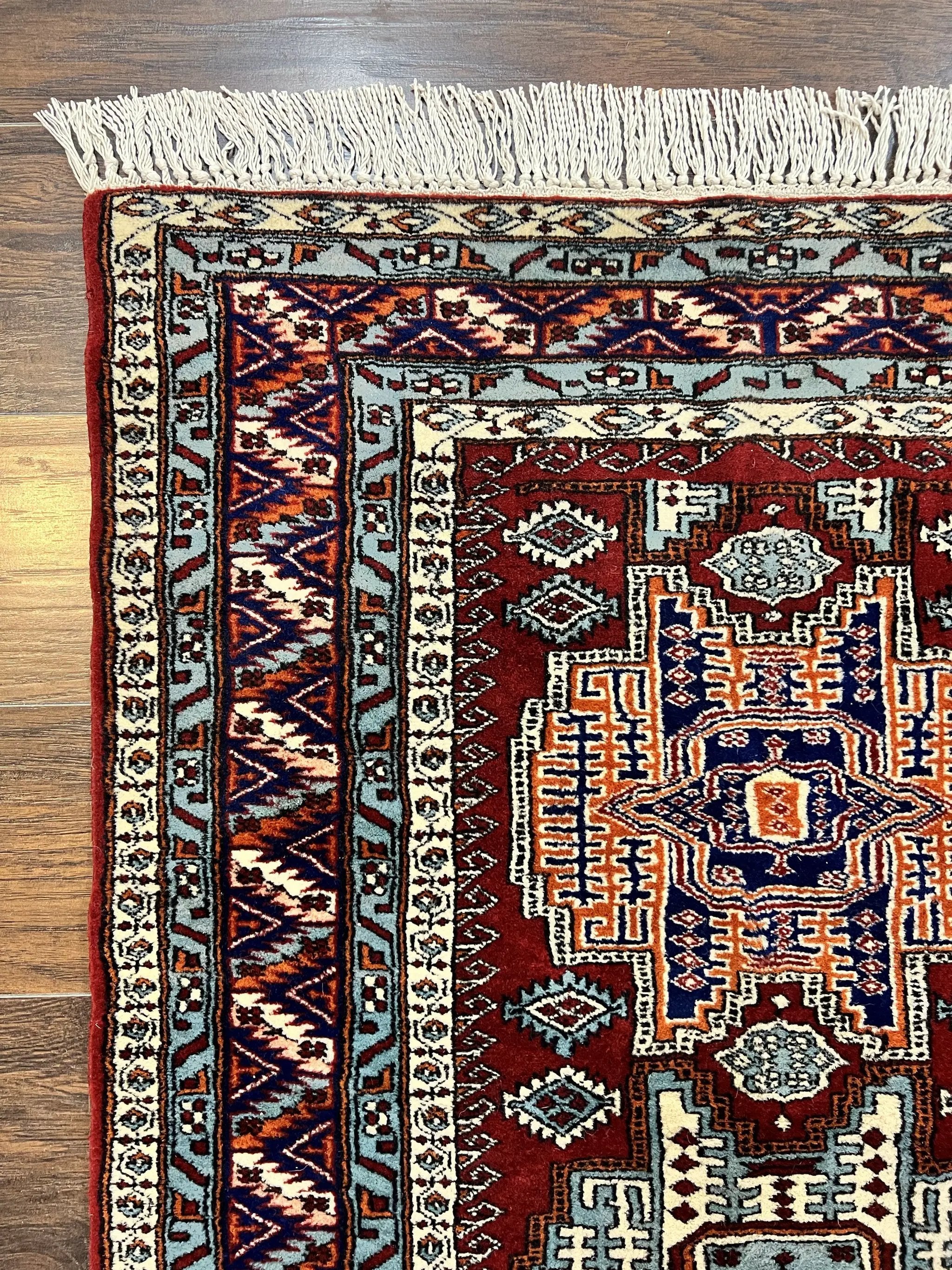 Pakistani Rug 3x5 ft, Caucasian Kazak Design, Geometric Rug, Small Vintage Oriental Carpet, Dark Red Vintage Handmade Wool Rug 3 x 5 by Jewel Rugs