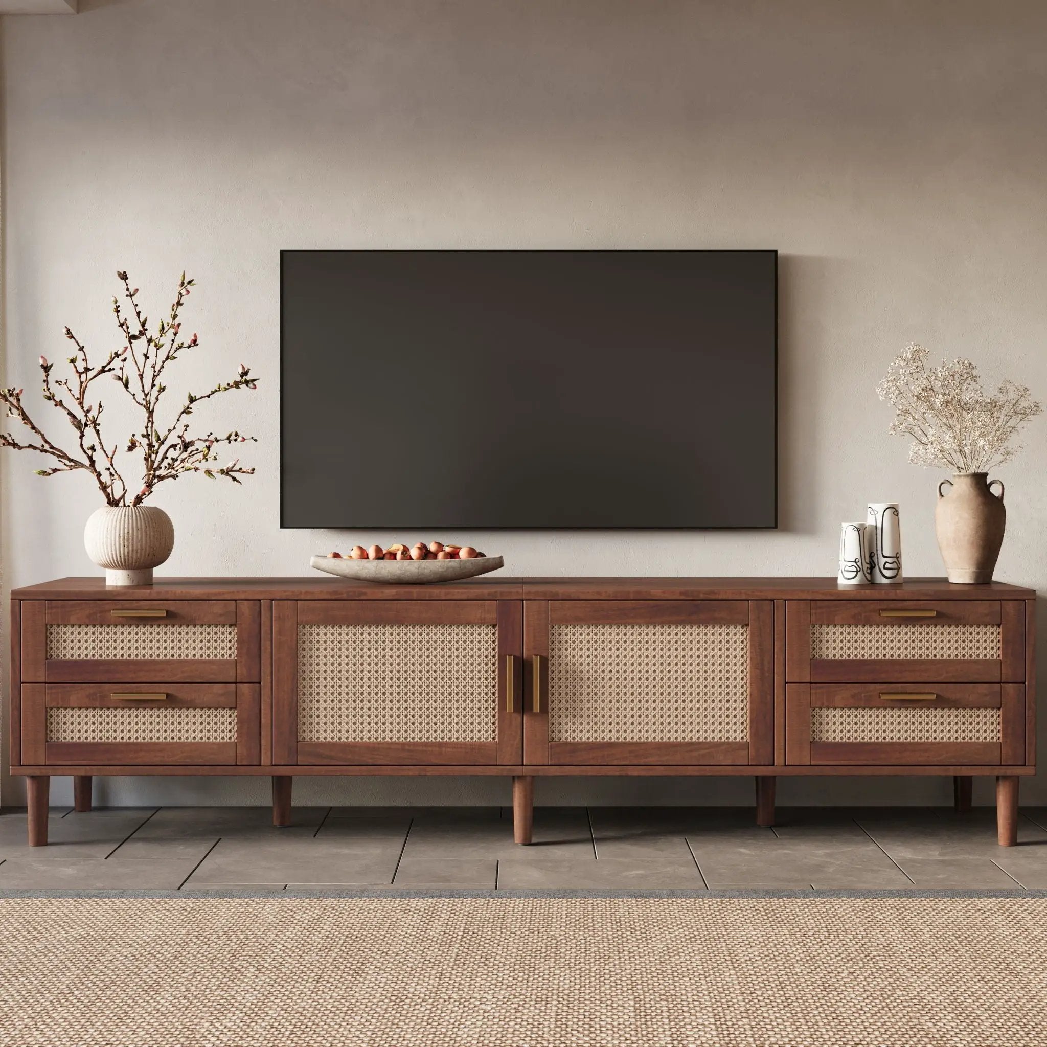 TV Stand, Media Console With 4 Drawers, Soft Closing Hinges - Dark Brown by Unique Piece Furniture