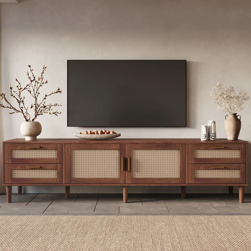 TV Stand, Media Console With 4 Drawers, Soft Closing Hinges - Dark Brown by Unique Piece Furniture