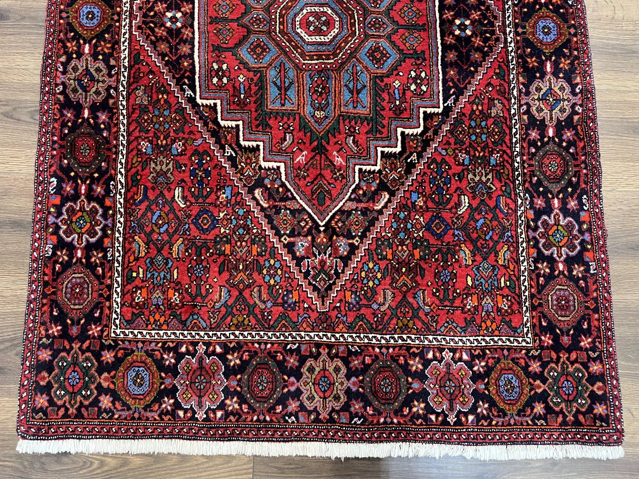 Fine Persian Bidjar Rug 3x5 ft, Ruby Red and Black, Geometric Medallion, Hand Knotted Semi Antique Oriental Bijar Carpet, Wool Area Rug, Tribal Rug by Jewel Rugs