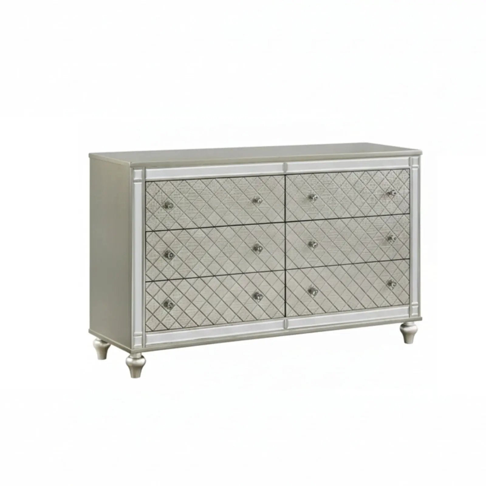 6 Drawer Bedroom Dresser With Diamond Patterned Drawer Fronts - Silver by HouseOfZazla