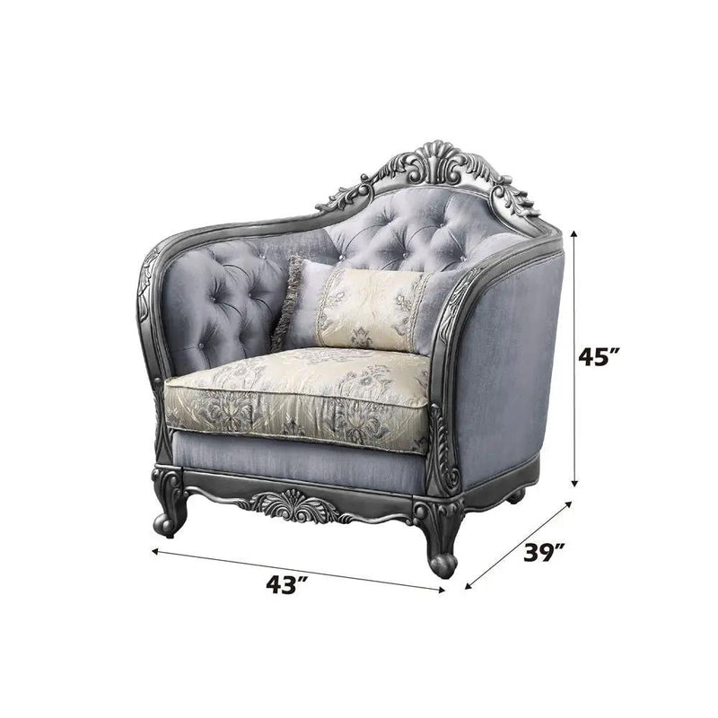 Ariadne - Chair With Pillow - Fabric & Platinum by Unique Piece Furniture