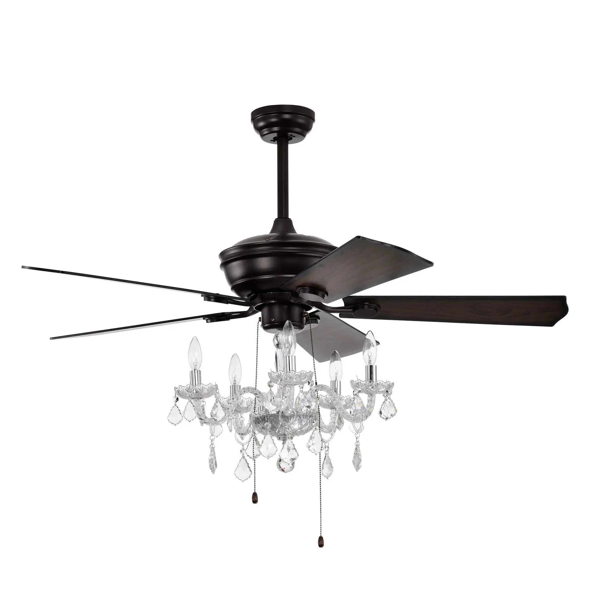 52" Crystal Shade Ceiling Fan Lamp, 3 Speed, 4 Timing, 5 Reversible Blades Crystal Ceiling Fan, 5 Pieces X E12 (No Include Bulb), Hand Pull Chain - Matte Black by HouseOfZazla