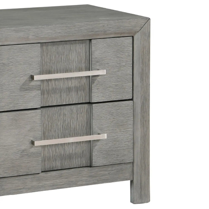 Modern 2 Drawer Nightstand In Gray Finish With Silver Metal Handles, Contemporary Bedside Table With Smooth Glide Drawers by HouseOfZazla