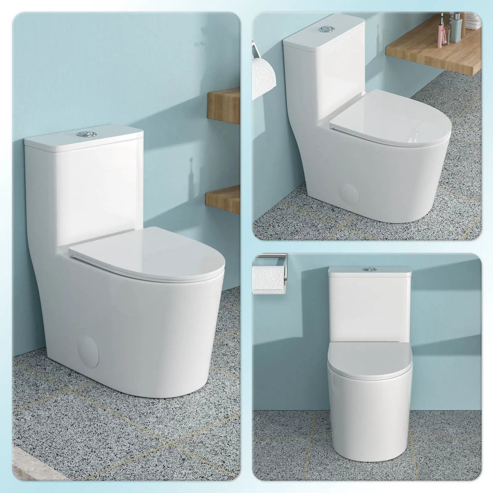 1 Piece Toilet For Bathroom, Soft Closing Seat, Dual Flush 1.1 / 1.6 Gpf - White by HouseOfZazla