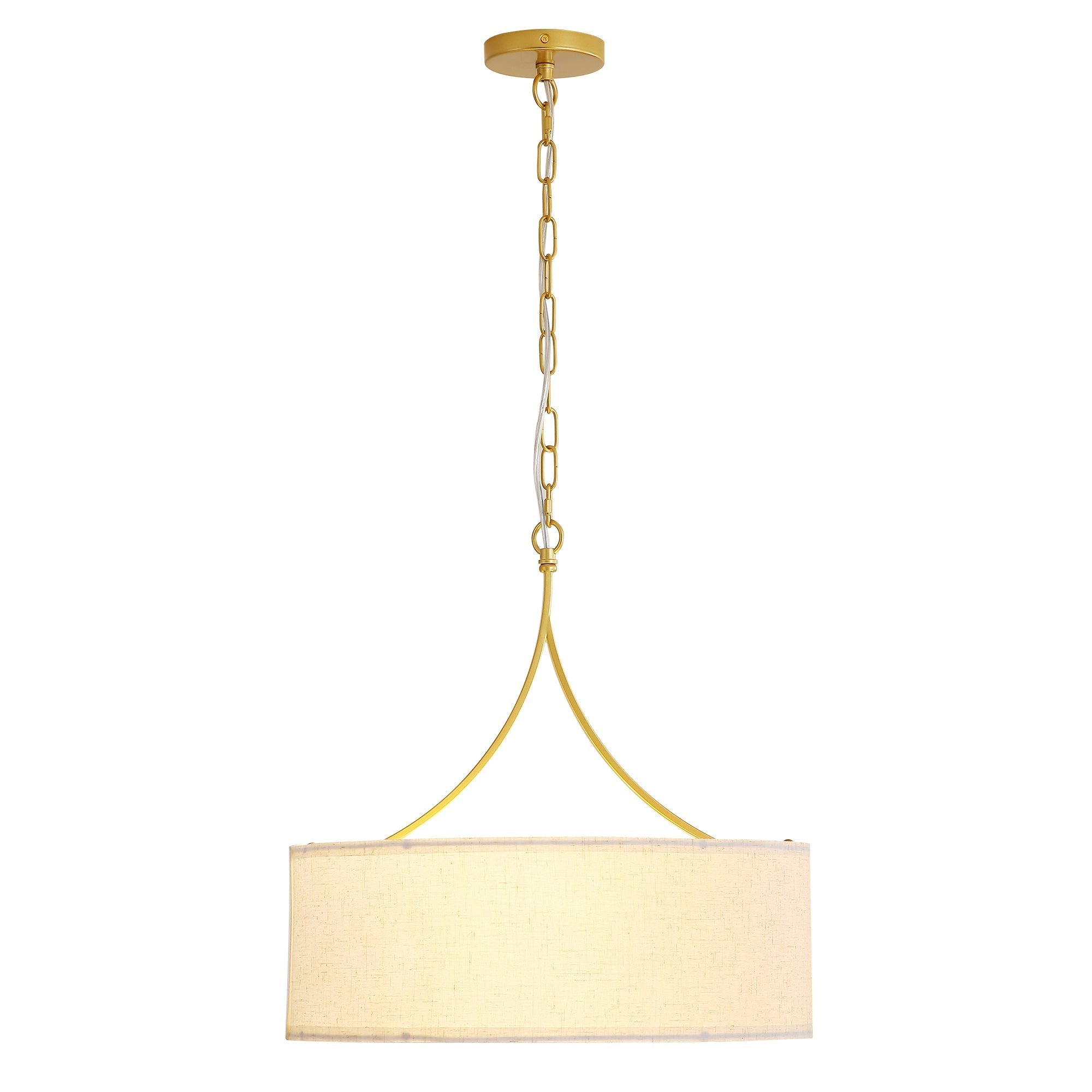 3-Light Gold Fabric Drum Pendant Light by HouseOfZazla