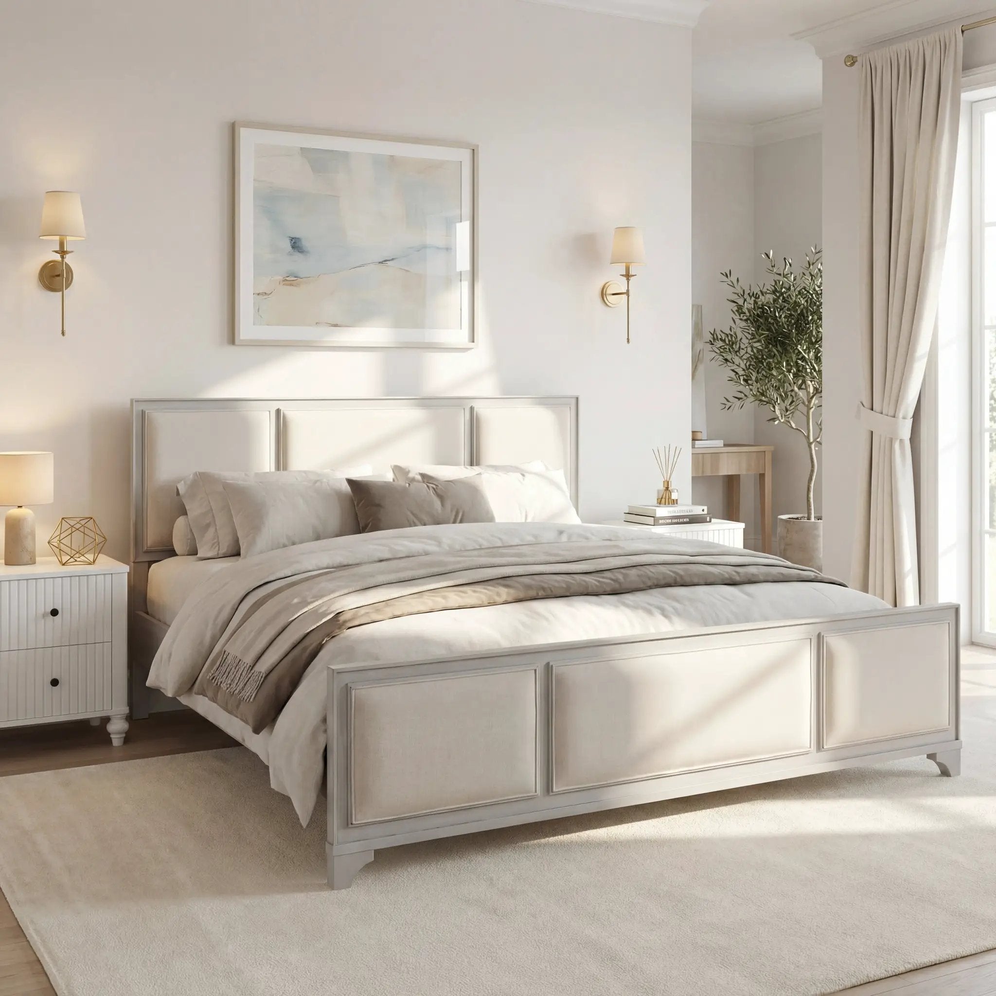 King Size Bed Frame with Upholstered Headboard by HouseOfZazla