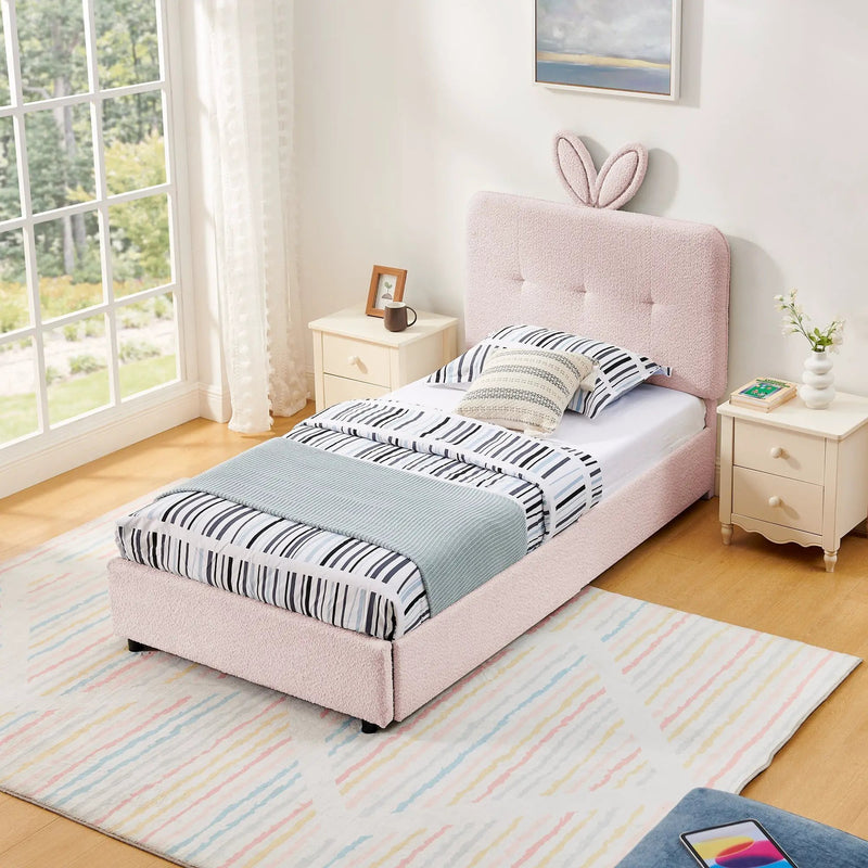 Twin Size Kids Upholstered Bed with Oversized Rabbit Ear Headboard by HouseOfZazla